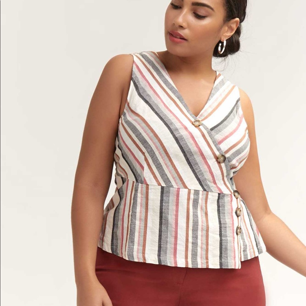 L&L STRIPED COTTON BLOUSE WITH BUTTON DETAILS